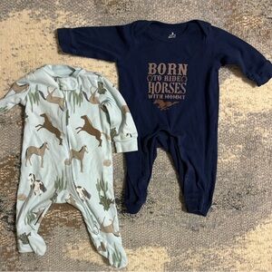 Navy and Green Horse Print Kids One Piece Set